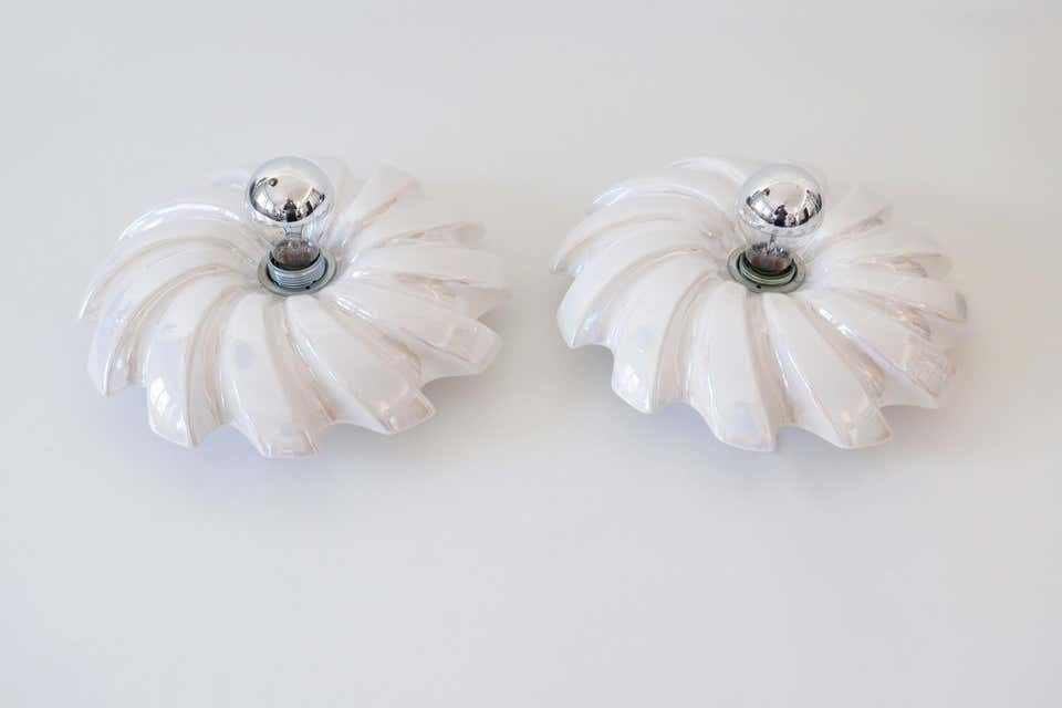 Set Of Two Mid Century Modern Iridescent Glazed Pan Wall Lamps By Goebel Germany photo vintage