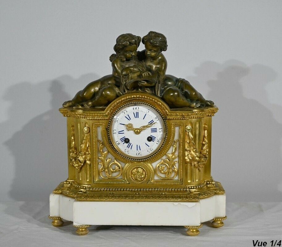 Bronze And Marble Pendulum, Louis XVI Style, Napoleon III Period – Mid 19th Century photo Home Decor