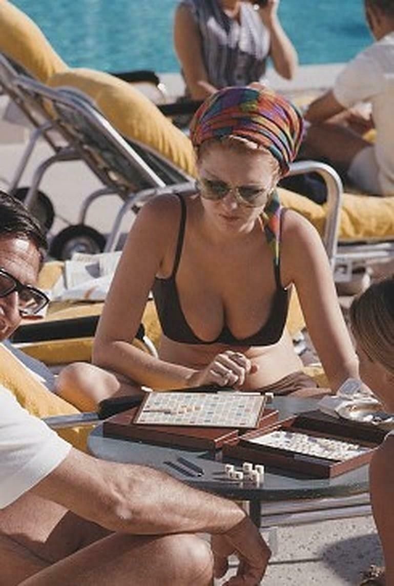 Scrabble In Palm Springs By Slim Aarons, Limited Edition C Type Print photo furniture