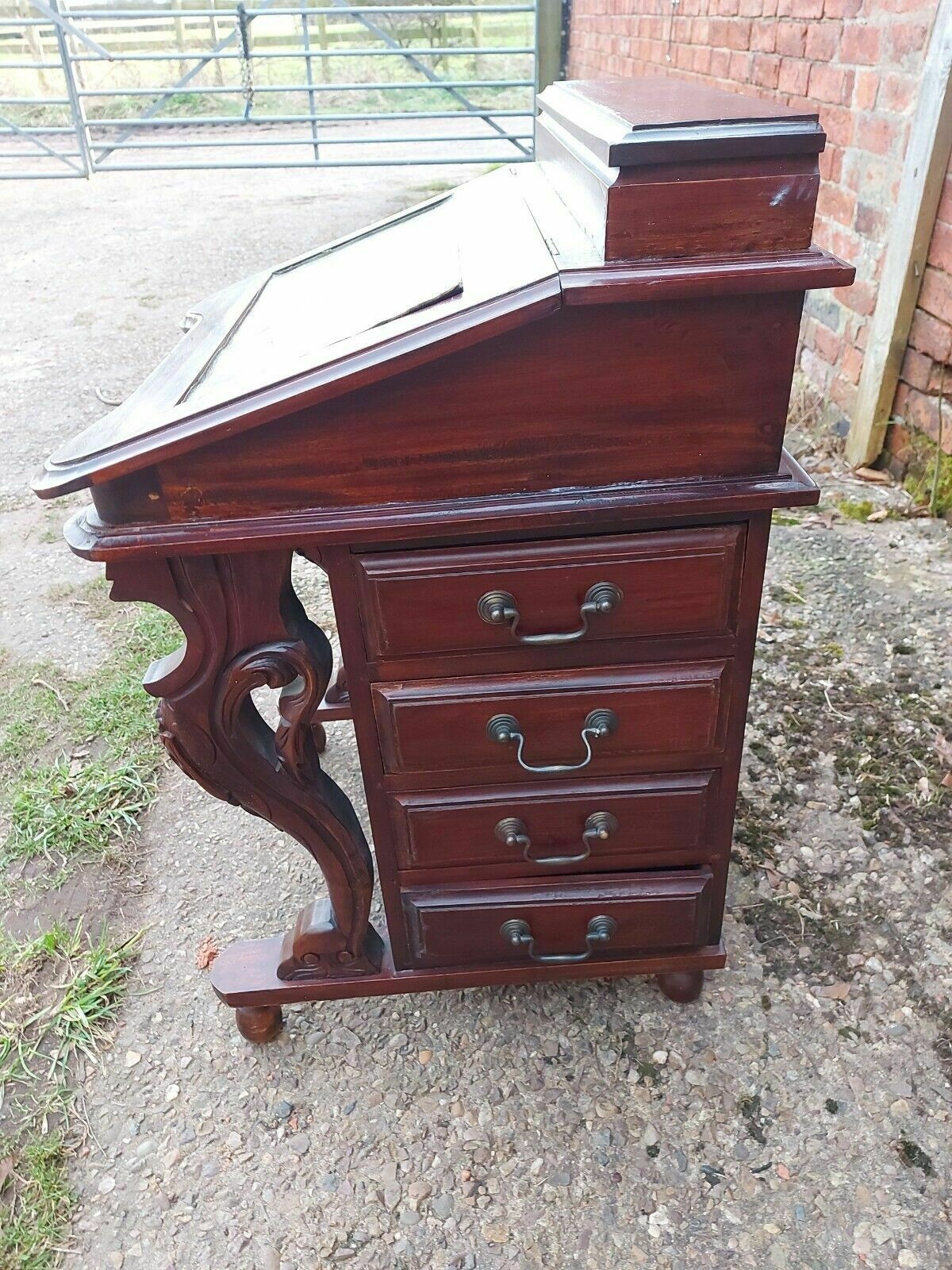Mahogany Davenport Solid Wood Reproduction Desk With 8 Drawers photo for sale