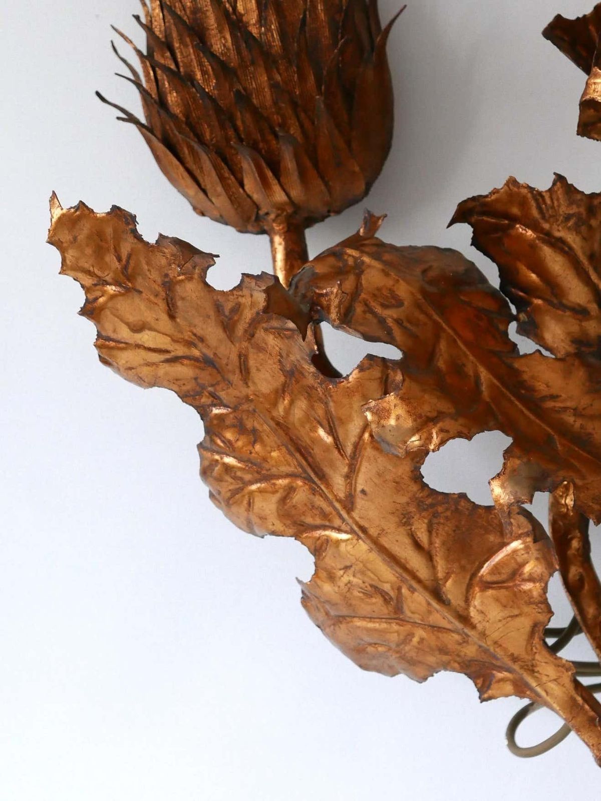 8622.0 Huge Mid Century Modern Gilt Metal Three Flamed Thistle Flower Sconce 1960s photo