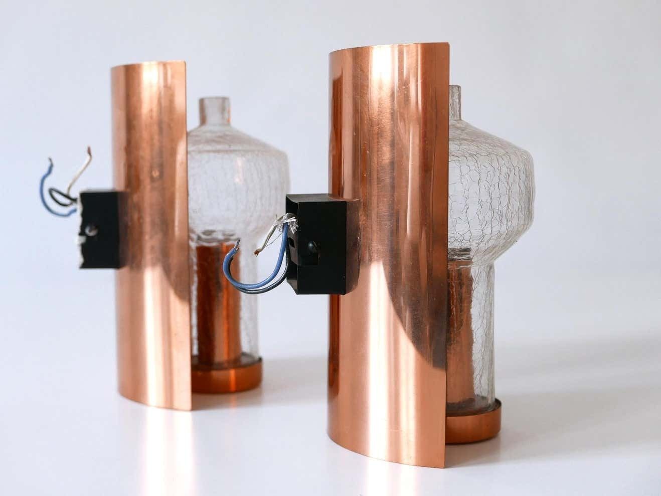 1997.0 Set Of Two Mid Century Modern Copper & Glass Sconces By Kaiser Leuchten, 1960s photo