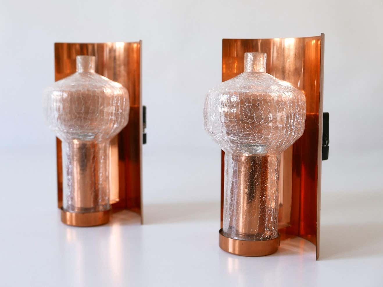 photo buy Set Of Two Mid Century Modern Copper & Glass Sconces By Kaiser Leuchten, 1960s