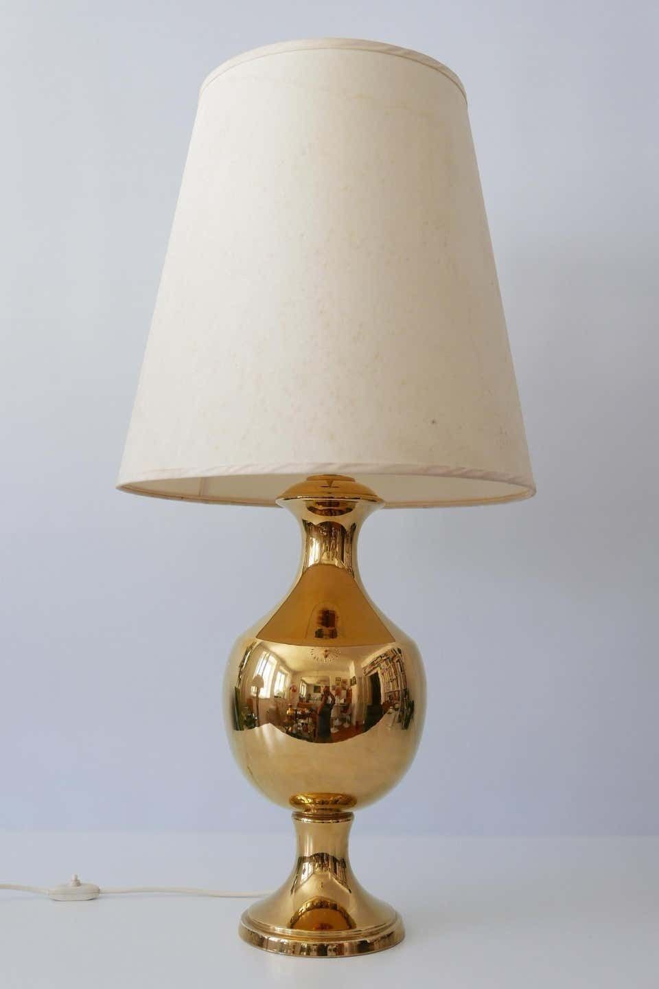 Set Of Two Huge Gold Glazed Ceramic Table Lamps By Behreno Firenze 1960s Italy photo for sale