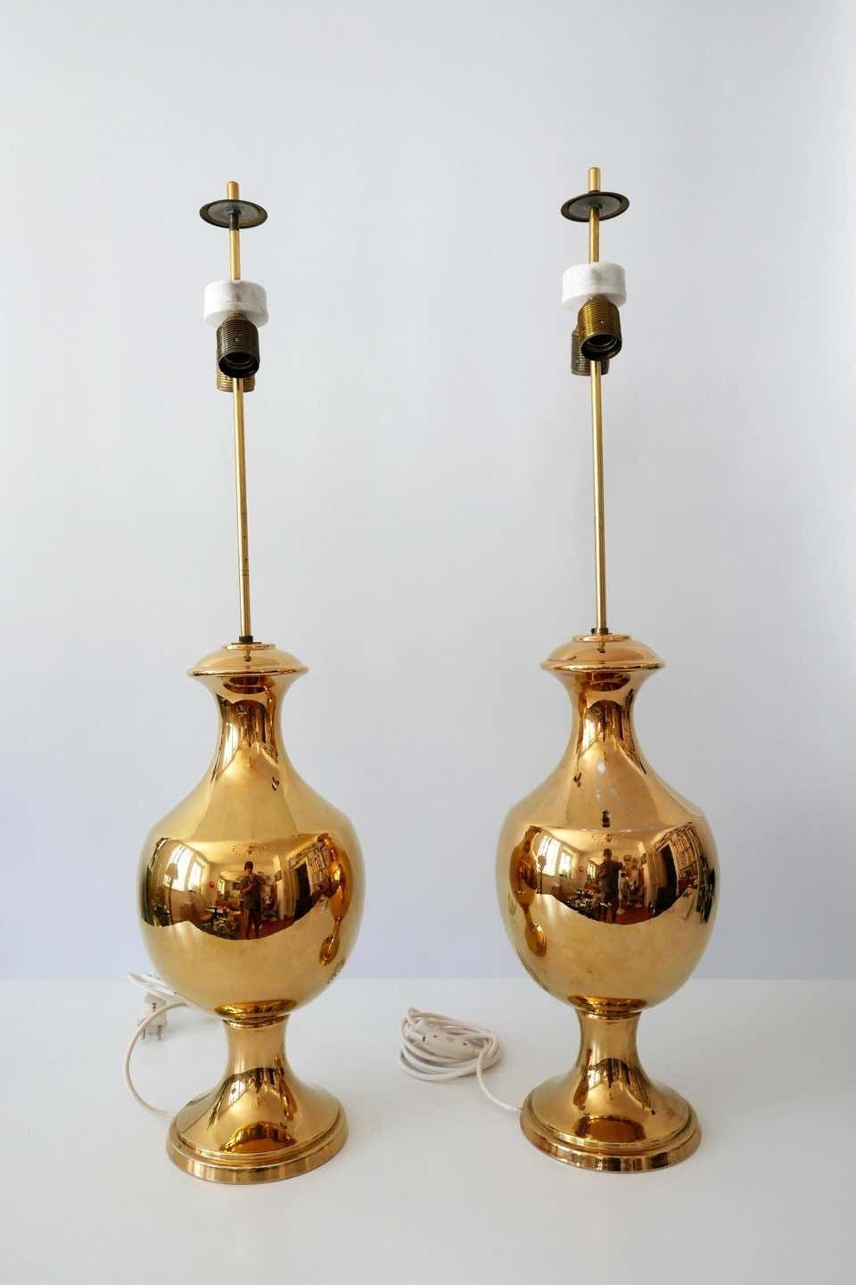 Set Of Two Huge Gold Glazed Ceramic Table Lamps By Behreno Firenze 1960s Italy photo buy