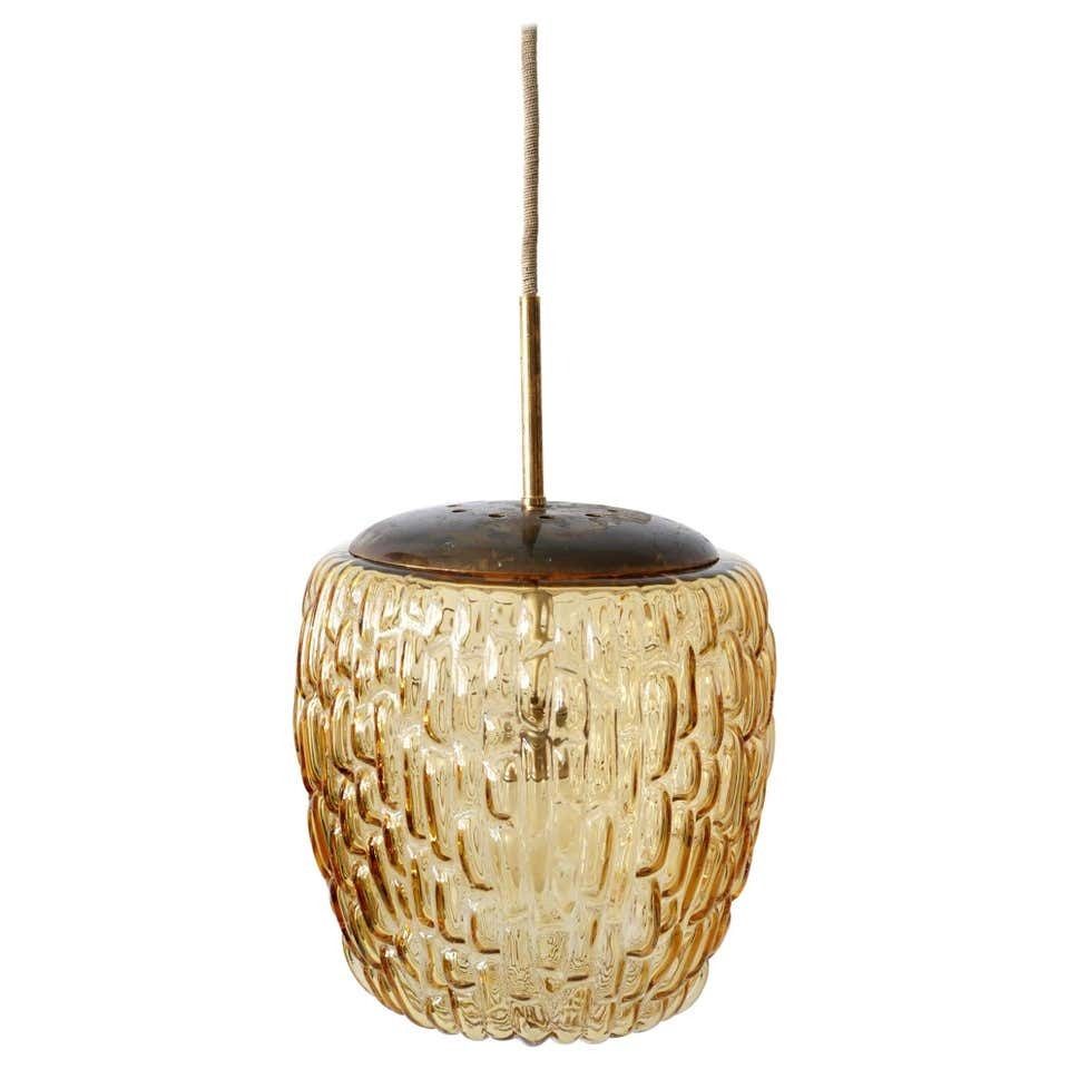 Mid Century Modern Textured Glass Pendant Lamp By Rupert Nikoll, 1950s, Austria