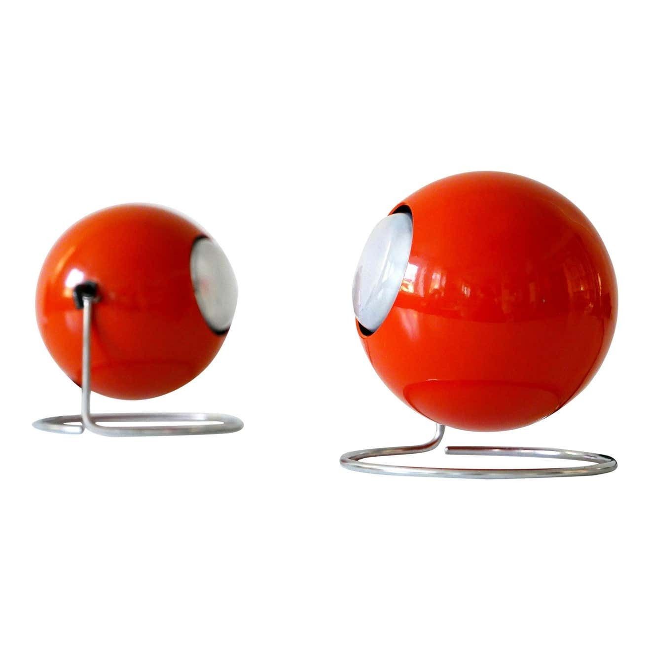 Set Of Two Mid Century Modern Metal ''Eye'' Table Lamps, Erco, 1960s 1970s Germany