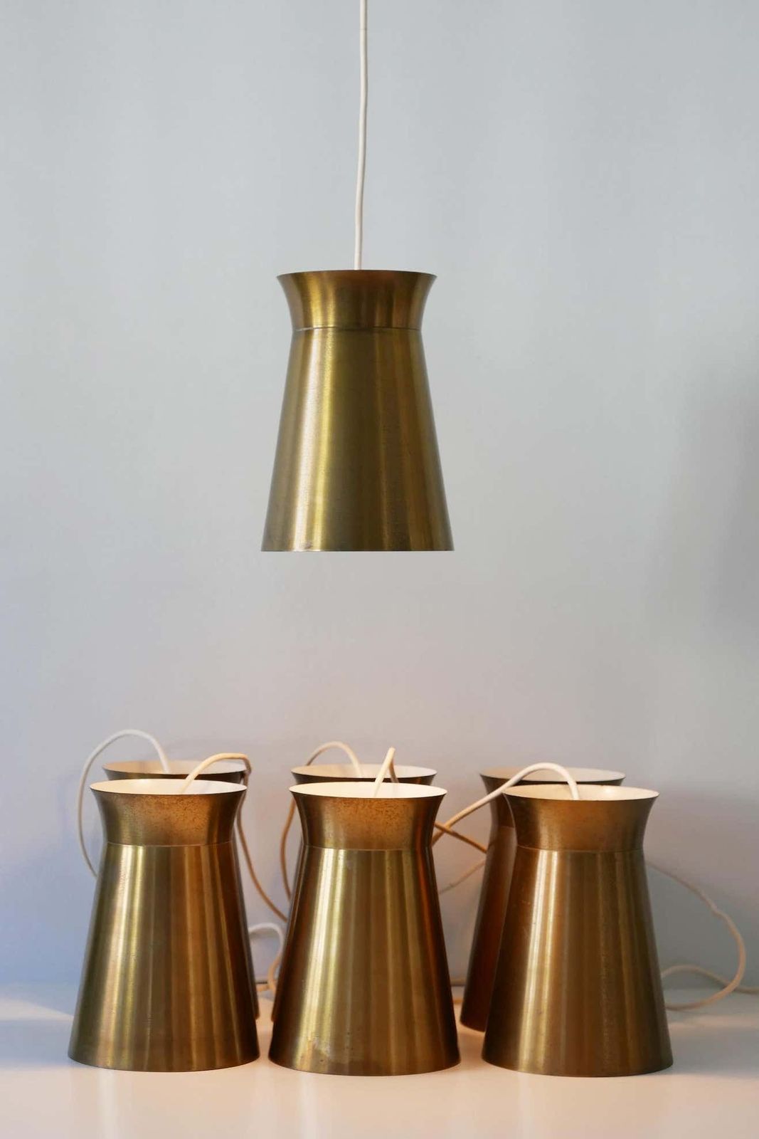 Elegant Mid Century Modern Brass Pendant Lamps Or Hanging Lights, 1950s, Germany photo for sale