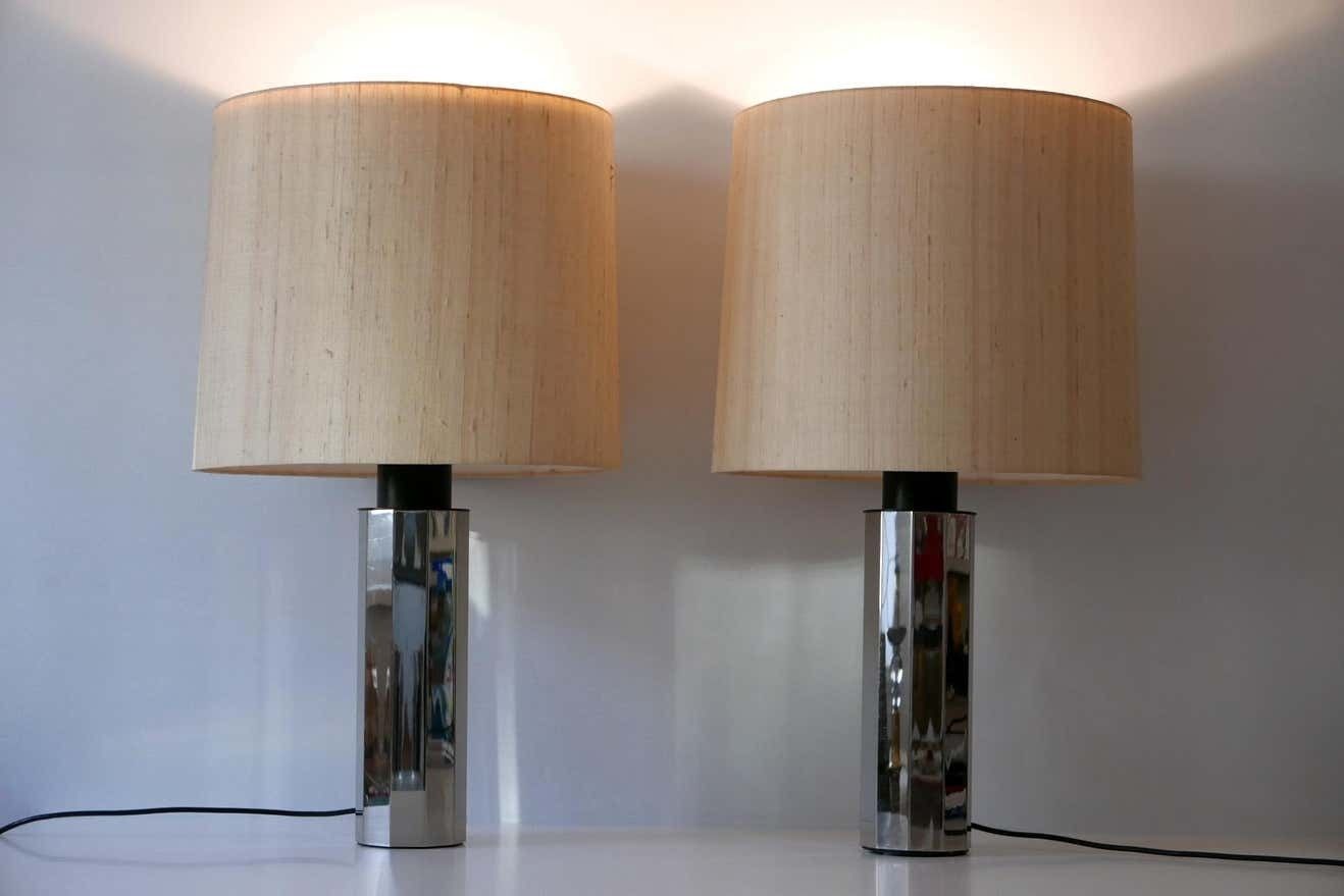 Set Of Two Huge, 5 Flamed Midcentury Decagonal Chrome Table Lamps 1960s, Germany photo for sale