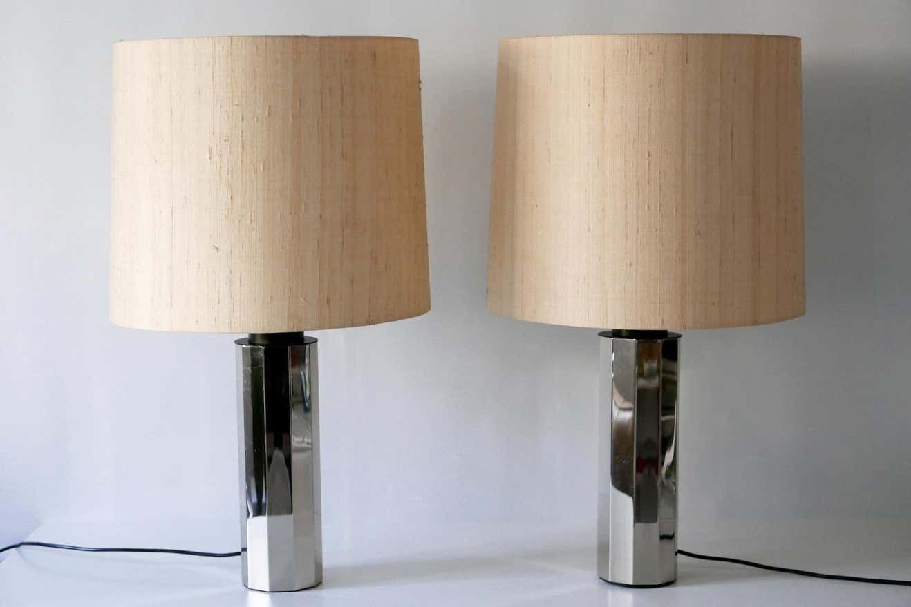 photo vinterior Set Of Two Huge, 5 Flamed Midcentury Decagonal Chrome Table Lamps 1960s, Germany