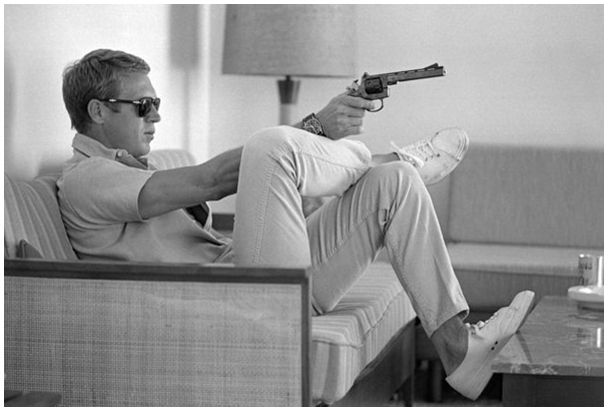Steve Mcqueen Takes Aim With Gun Framed In White