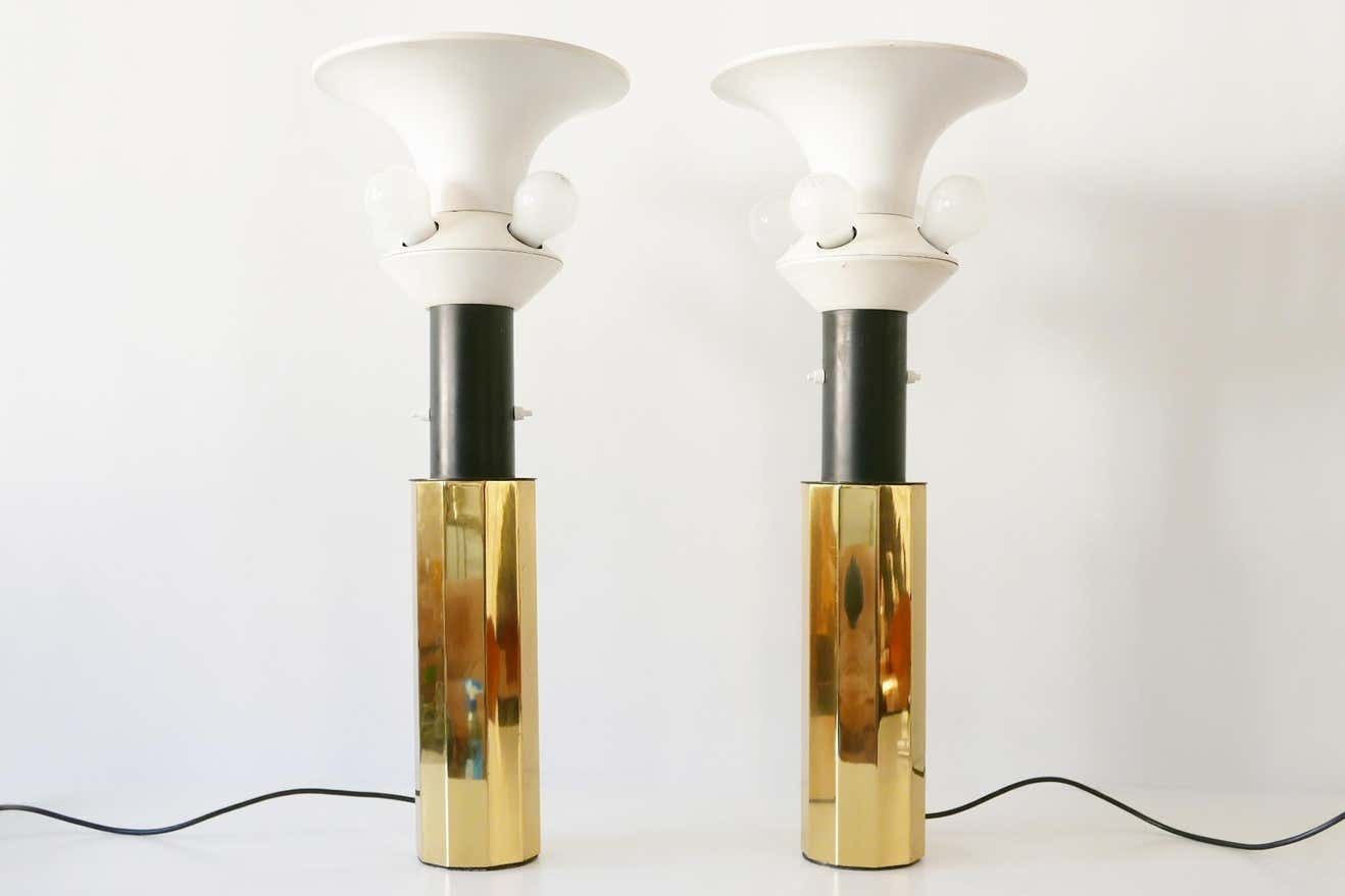 Set Of Two Huge, 5 Flamed Midcentury Decagonal Brass Table Lamps, 1960s, Germany photo for sale