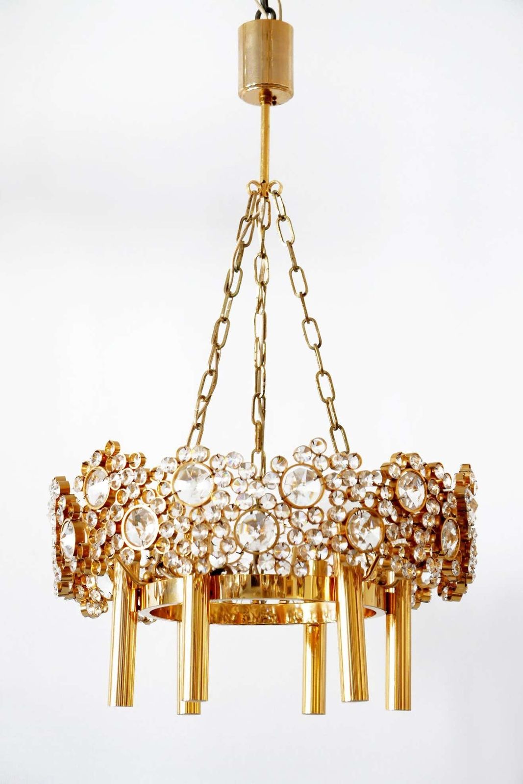Gilt Brass Facet Cut Crystal Glass Chandelier ''Jewel'' By Palwa, 1970s, Germany photo 3494.0