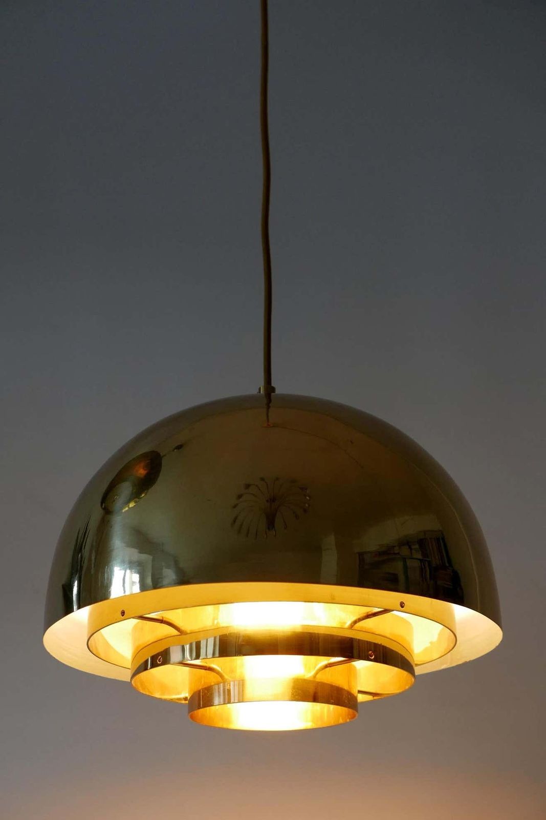 Brass Pendant Lamp Dome By Vereinigte Werkstätten München In 1960s, Germany photo vintage