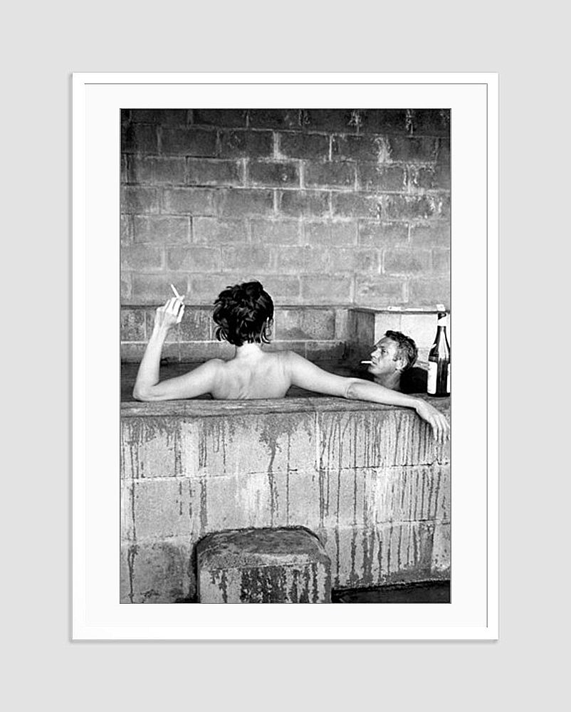 Steve Mcqueen And Neile Adams Hot Tub Framed In White photo furniture