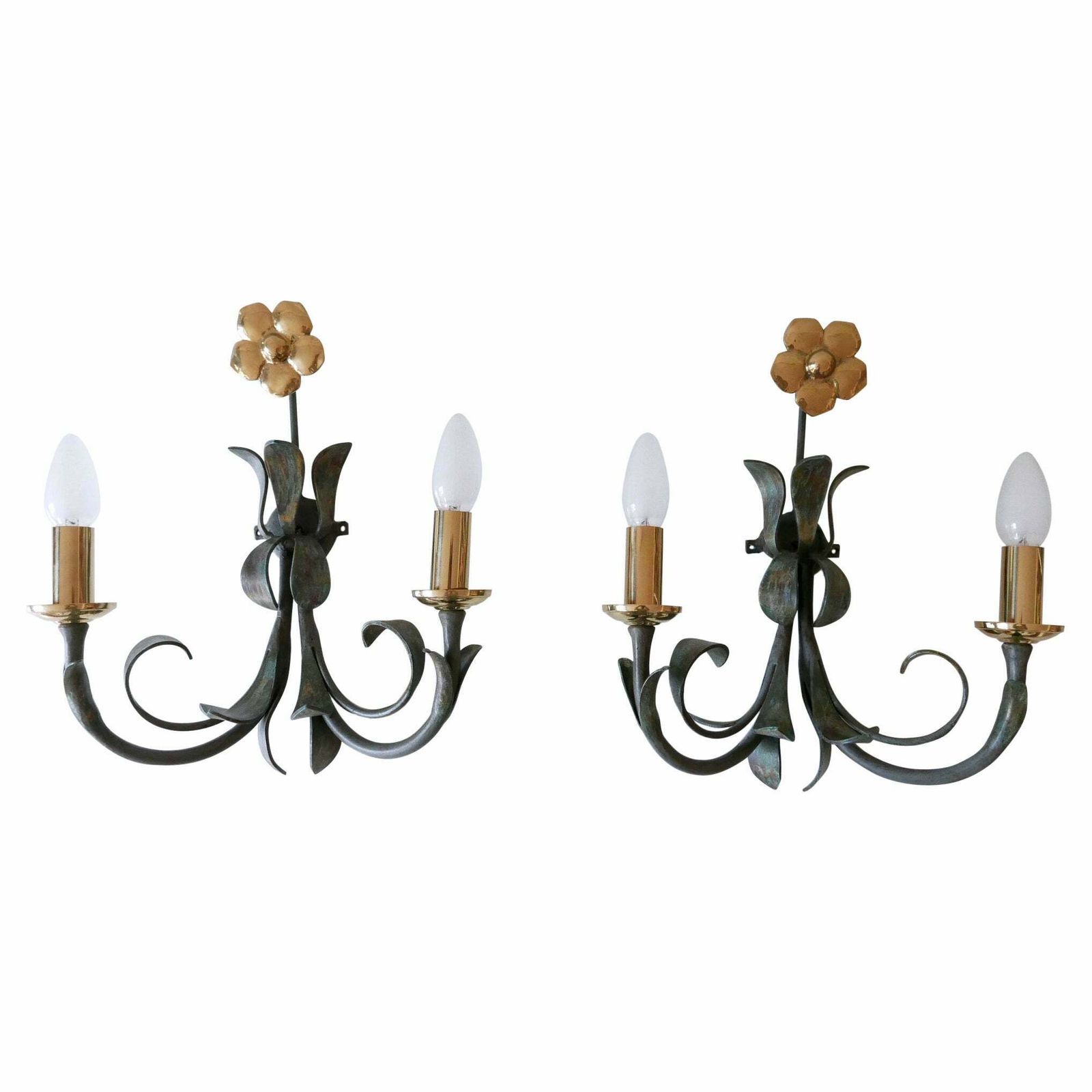 Set Of Two Brass & Metal Flush Mount Or Sconces By Hans Möller, Germany, 1970s