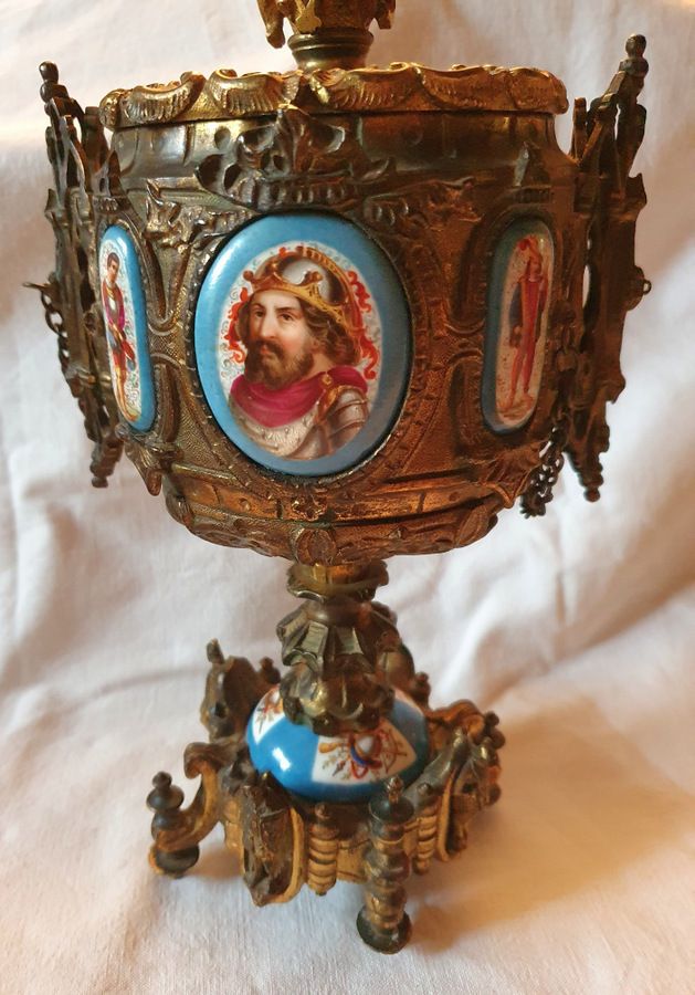 Neo Gothic Covered Cup In Bronze With Sevres Porcelain Medallions Circa 1850 photo furniture