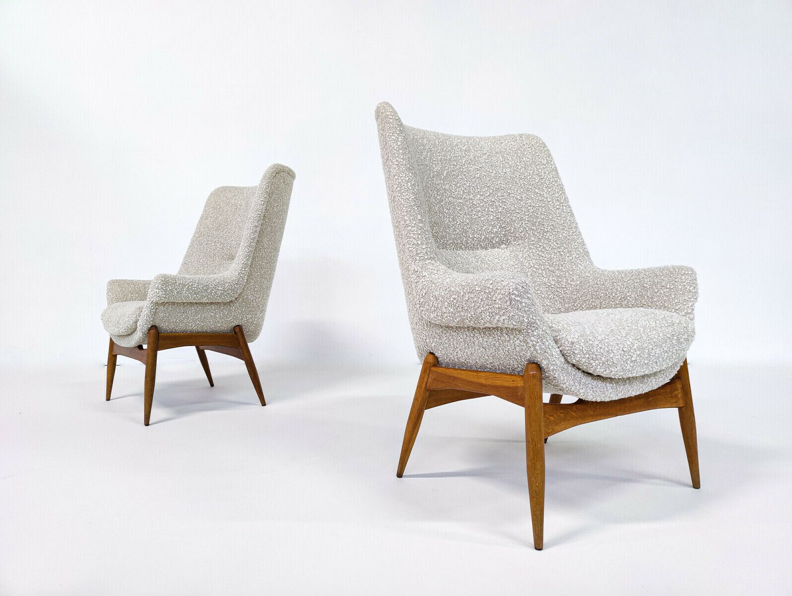 Pair Of Mid Century Modern Armchairs By Julia Gaubek In Beige Boucle photo furniture