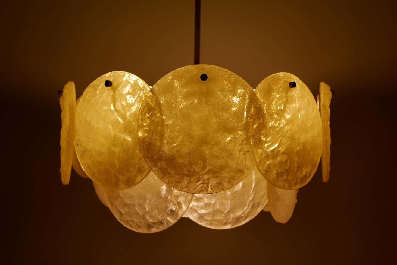 photo for sale Mid Century Modern Chandelier Or Pendant Lamp With Textured Acrylic Discs, 1960s