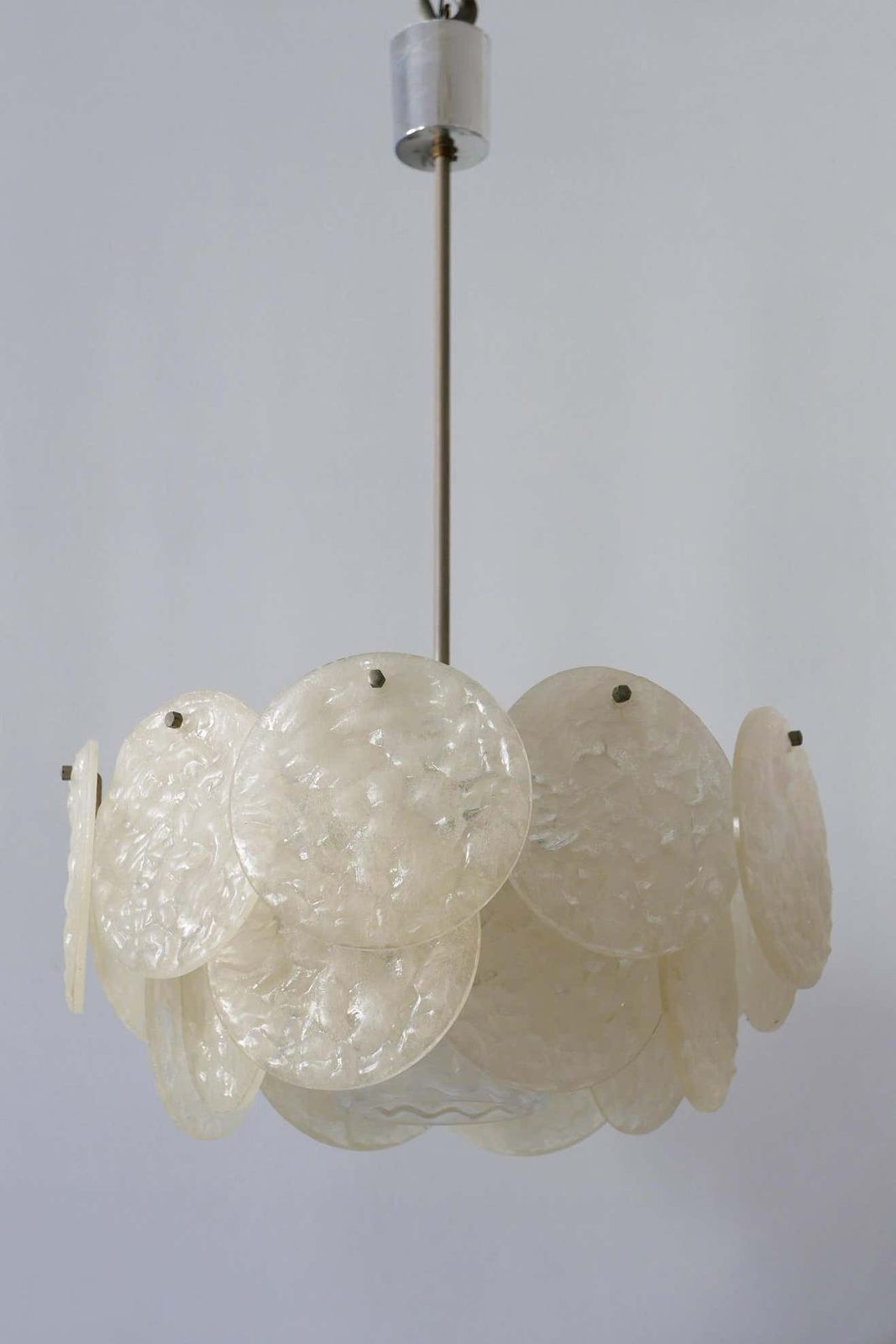 Lighting Mid Century Modern Chandelier Or Pendant Lamp With Textured Acrylic Discs, 1960s photo