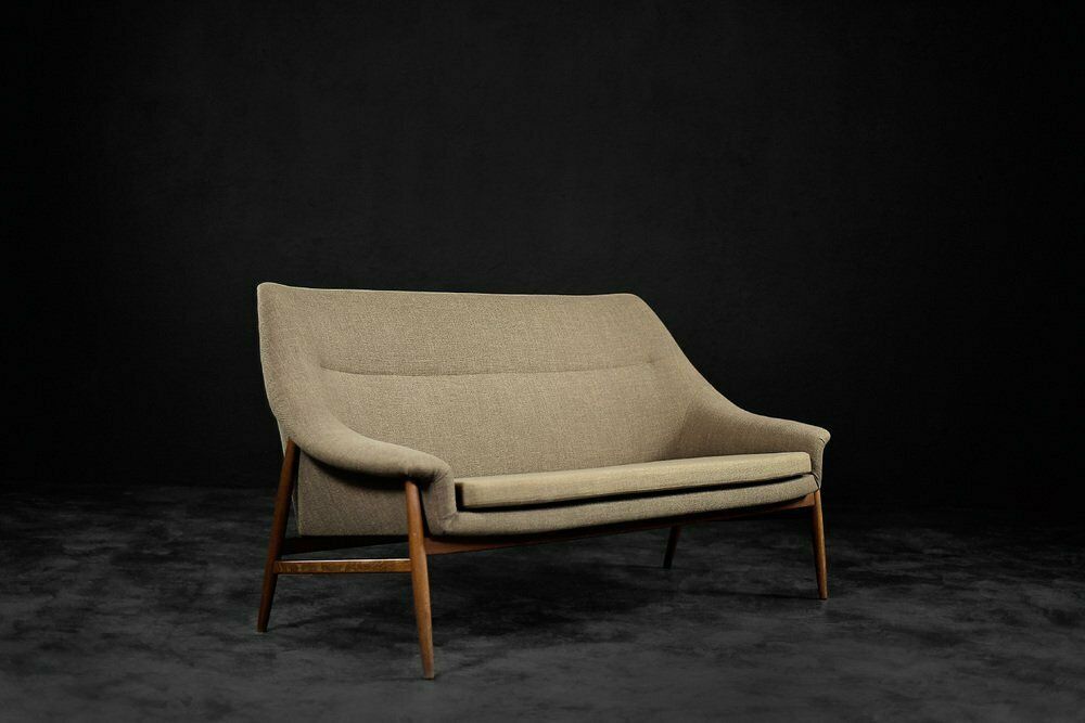 3577.0 Mid Century Scandinavian Modern Two Seater Sofa In Brown Fabric From Ikea, 1961 photo