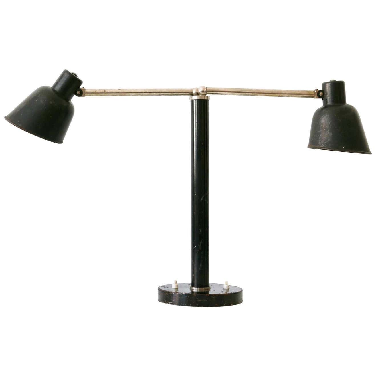 Rare Two Armed Bauhaus Table Lamp By Christian Dell For Bünte & Remmler 1930s