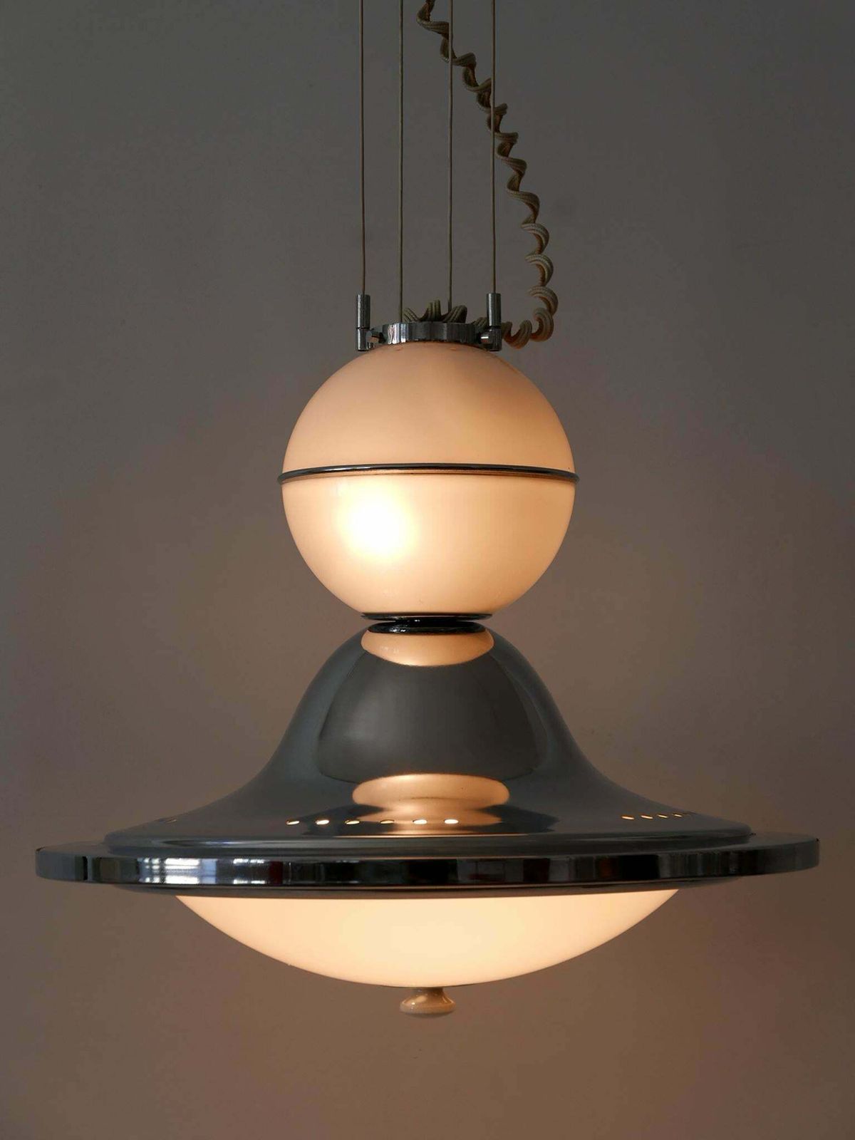 Rare And Large Mid Century Modern Counterweight Pendant Lamp Ufo Italy 1960s photo vinterior