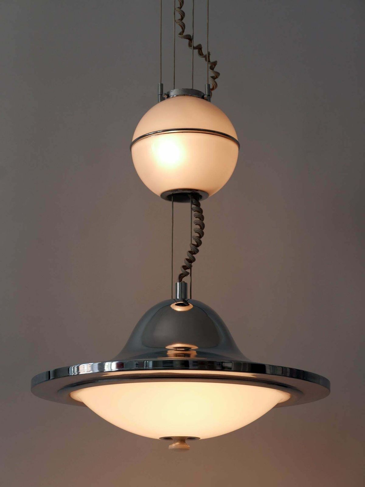 Rare And Large Mid Century Modern Counterweight Pendant Lamp Ufo Italy 1960s photo vintage