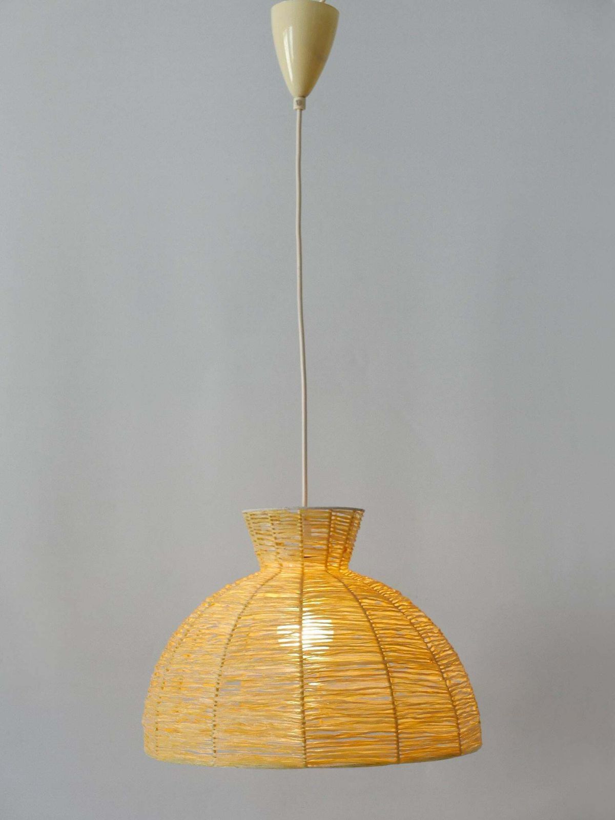 Mid Century Modern Raffia Bast Pendant Lamp Or Hanging Light Germany 1970s photo Lighting