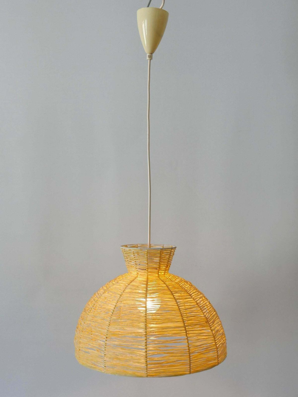 Mid Century Modern Raffia Bast Pendant Lamp Or Hanging Light Germany 1970s photo vinterior