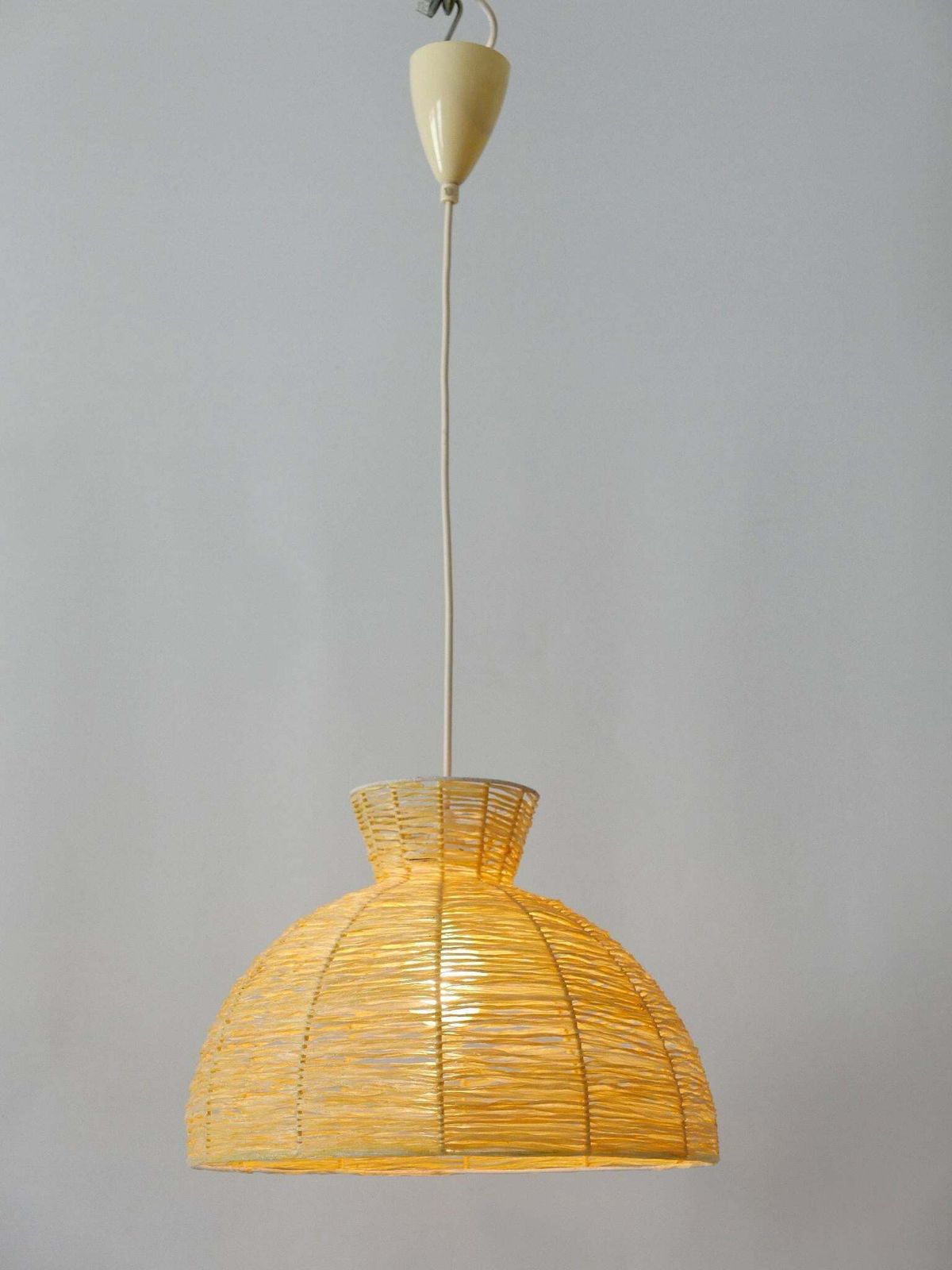 photo for sale Mid Century Modern Raffia Bast Pendant Lamp Or Hanging Light Germany 1970s