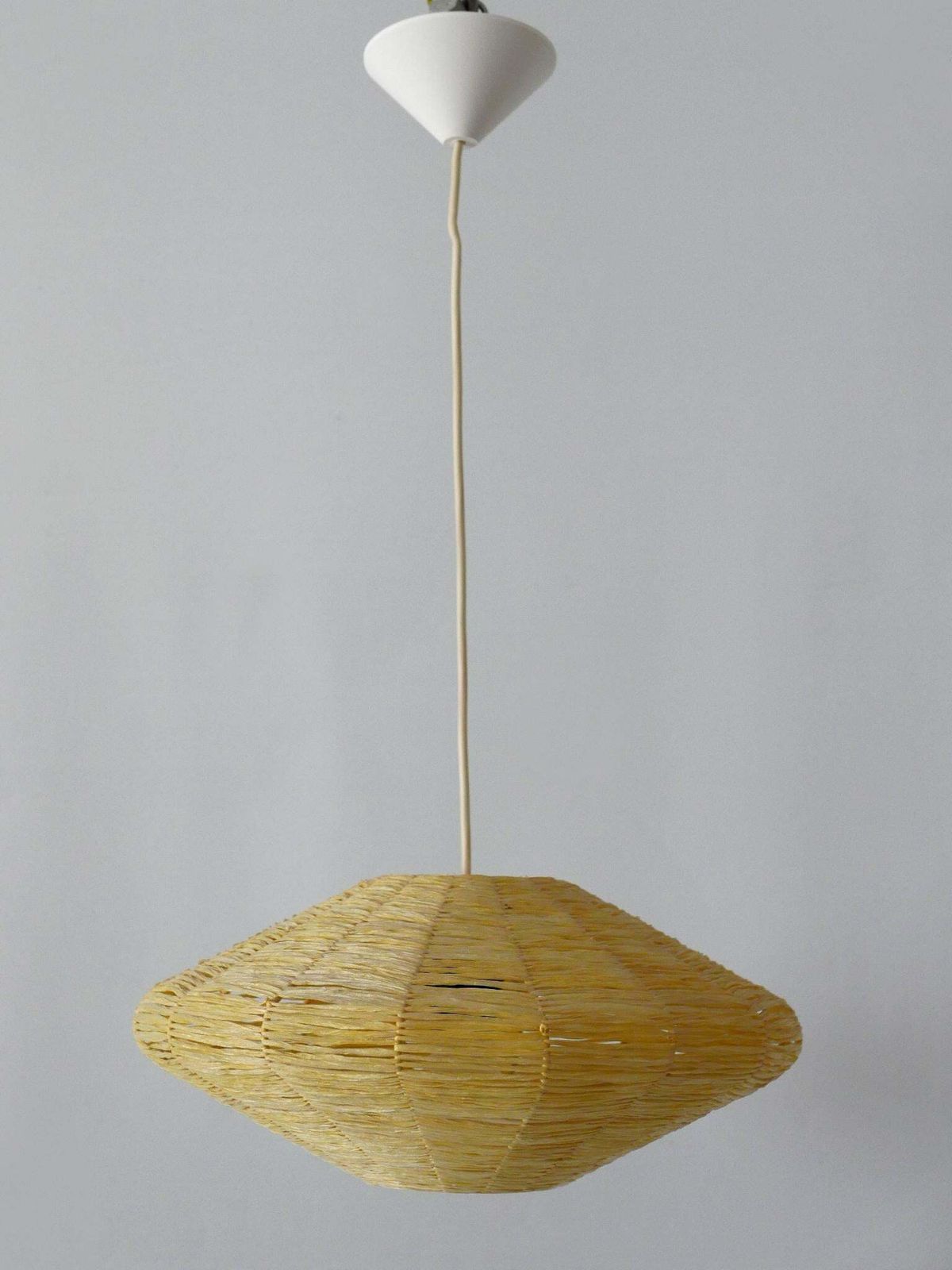 Rare Mid Century Modern Raffia Bast Pendant Lamp Or Hanging Light Germany 1970s photo for sale