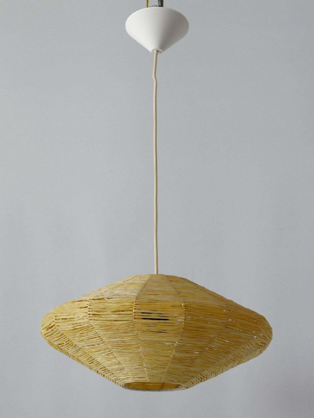 Rare Mid Century Modern Raffia Bast Pendant Lamp Or Hanging Light Germany 1970s photo 1089.0