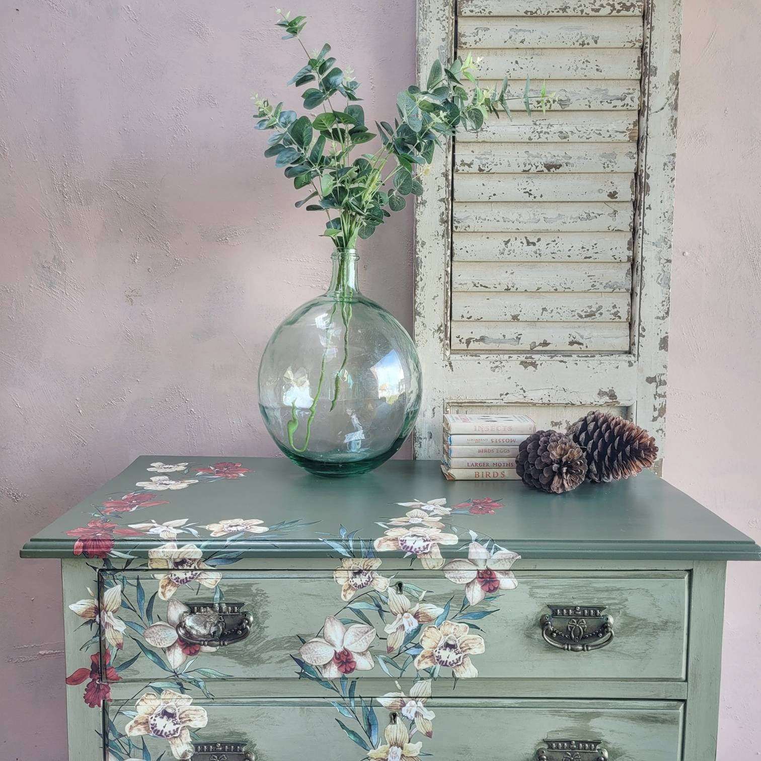 Commission Item Green Chest Of Drawers Hand Painted 3 Drawers Floral Design Bespoke photo buy
