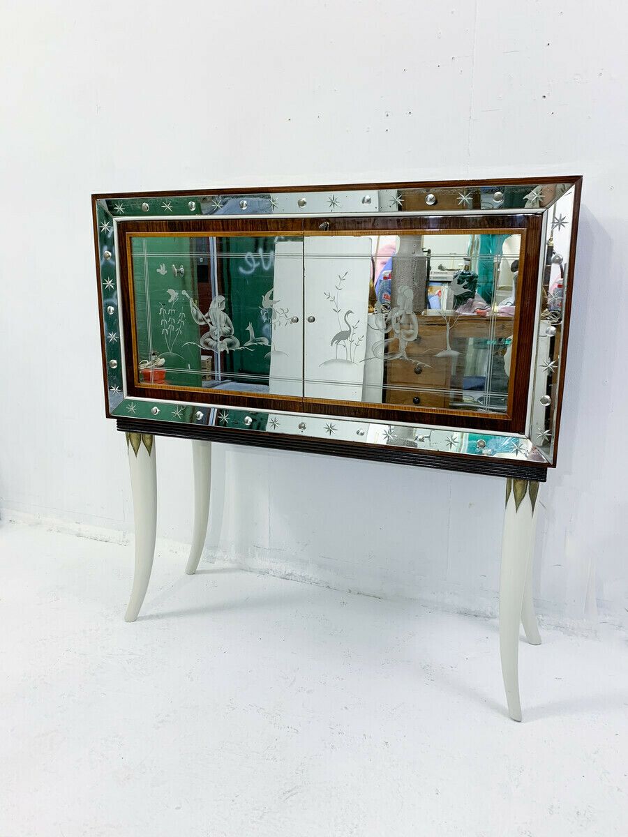 Italian Mid Century Mirrored Cocktail Cabinet In The Style Of Borsani photo furniture
