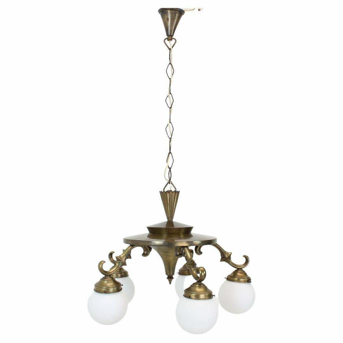 Art Deco Large 5 Flamming Chandelier, 1930s