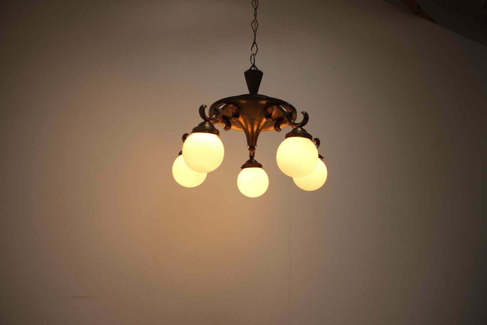 Lighting Art Deco Large 5 Flamming Chandelier, 1930s photo