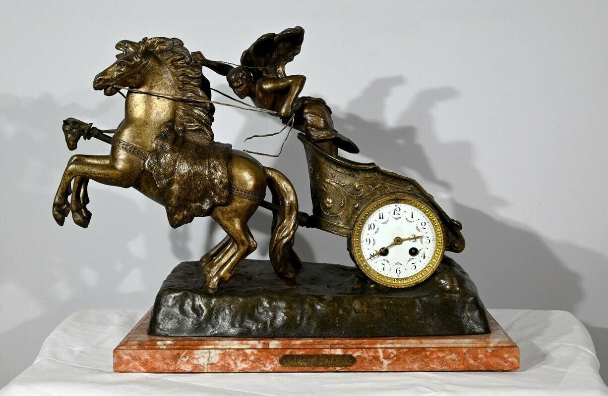 Important Spelter Clock “Roman Race” By X.Raphanel – Late 19th Century