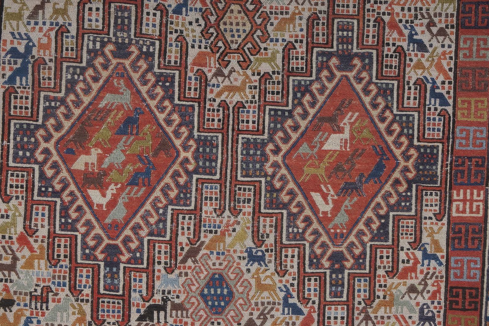Vintage Animal Pictorial Soumac Rug 3'10'' X 6'7'' photo vintage