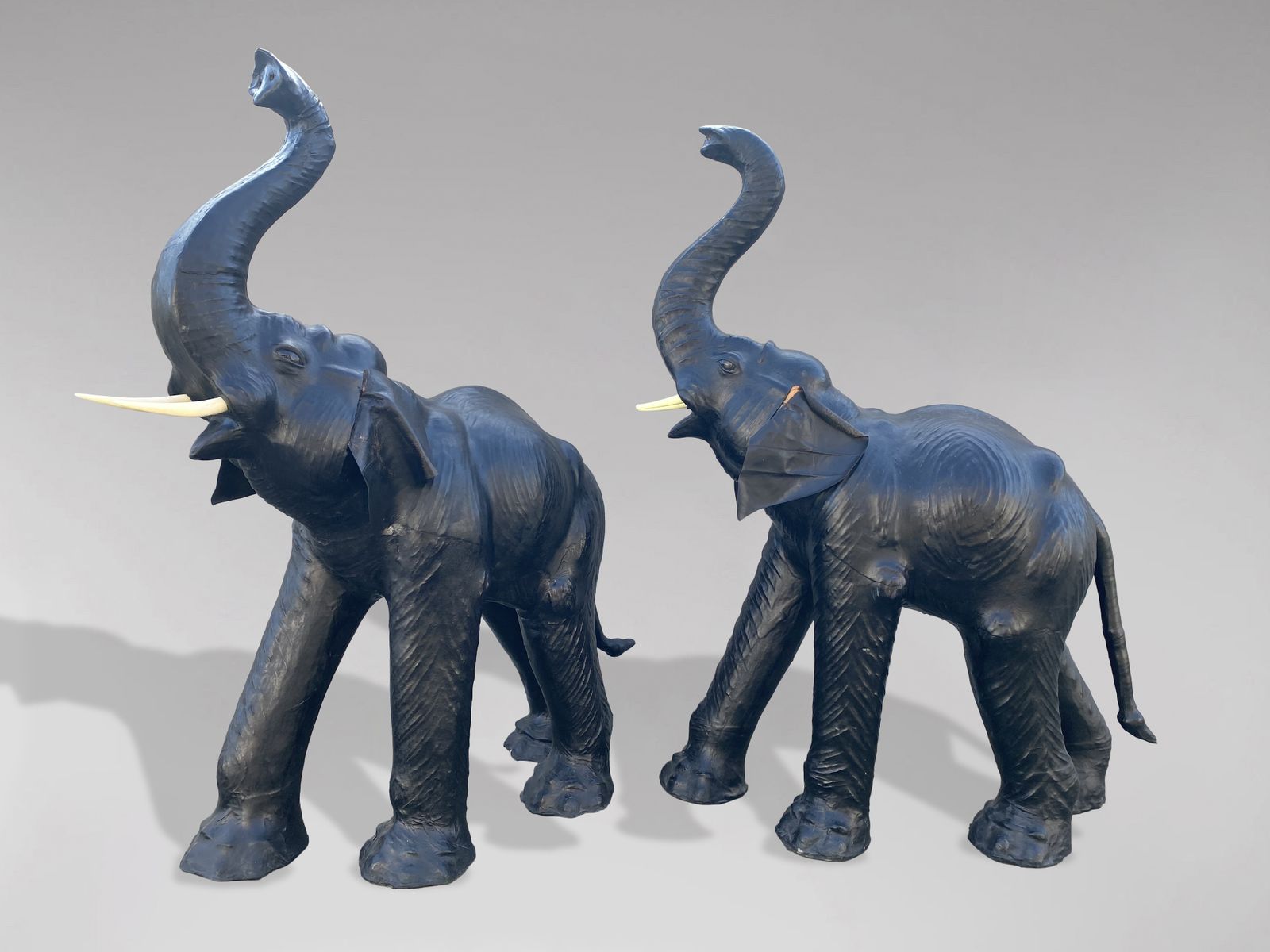 Stunning Pair Of 20th Century Tall Leather Elephants