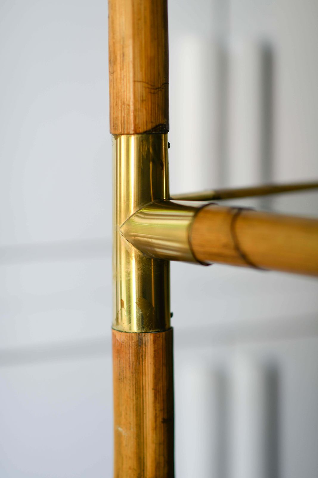 Bamboo Bookcase With Brass Details And Glass Shelves, 1980s photo Furniture