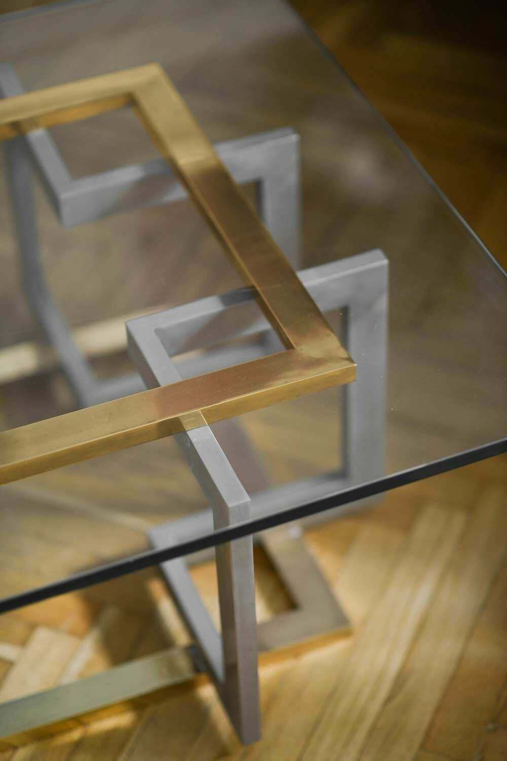 Coffee Table In Metal And Brass With Glass Top, 1980s photo Furniture