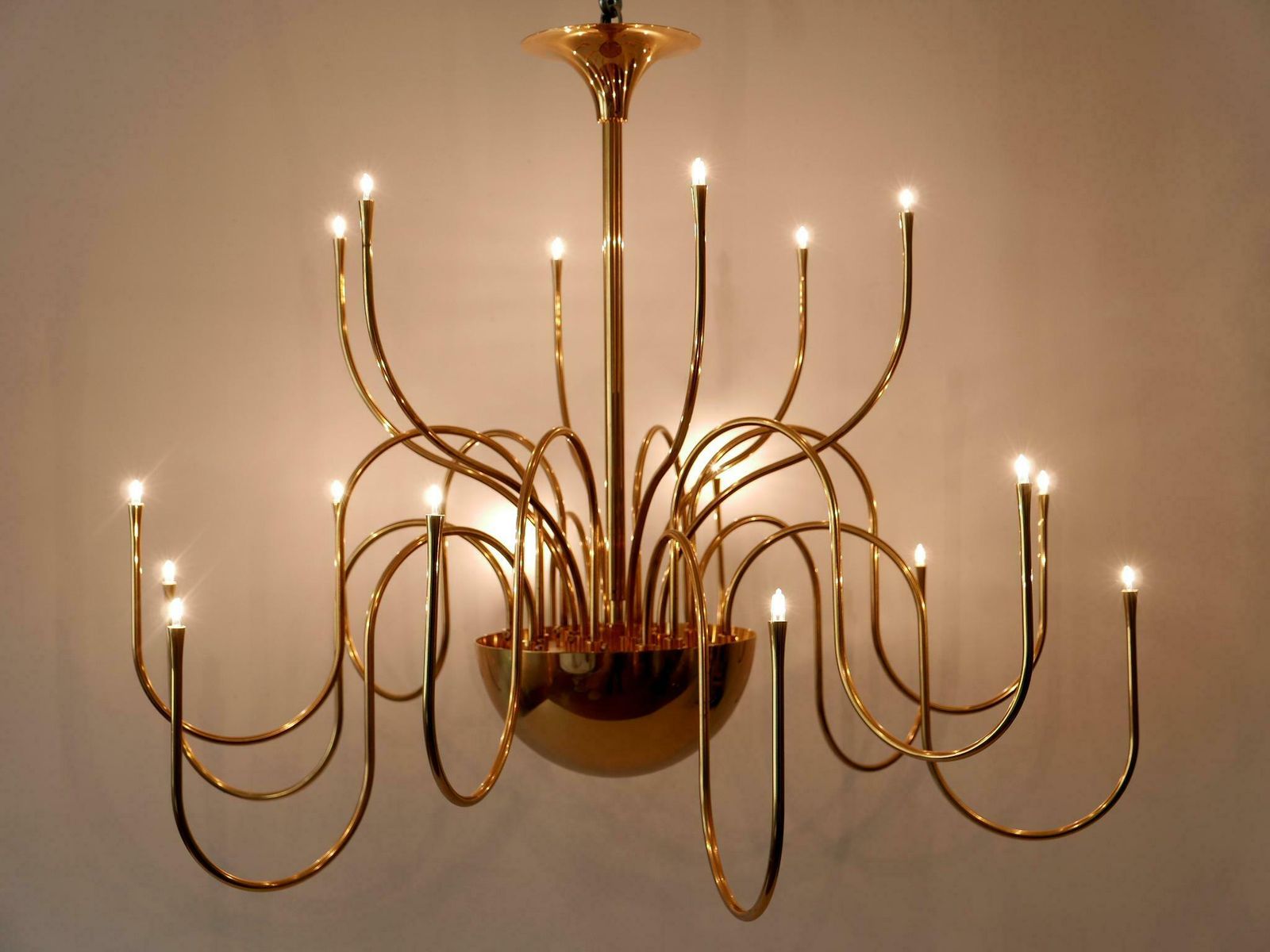 Elegant Brass Chandelier Or Pendant Lamp Mesa 18 By Florian Schulz Germany 1990s photo furniture