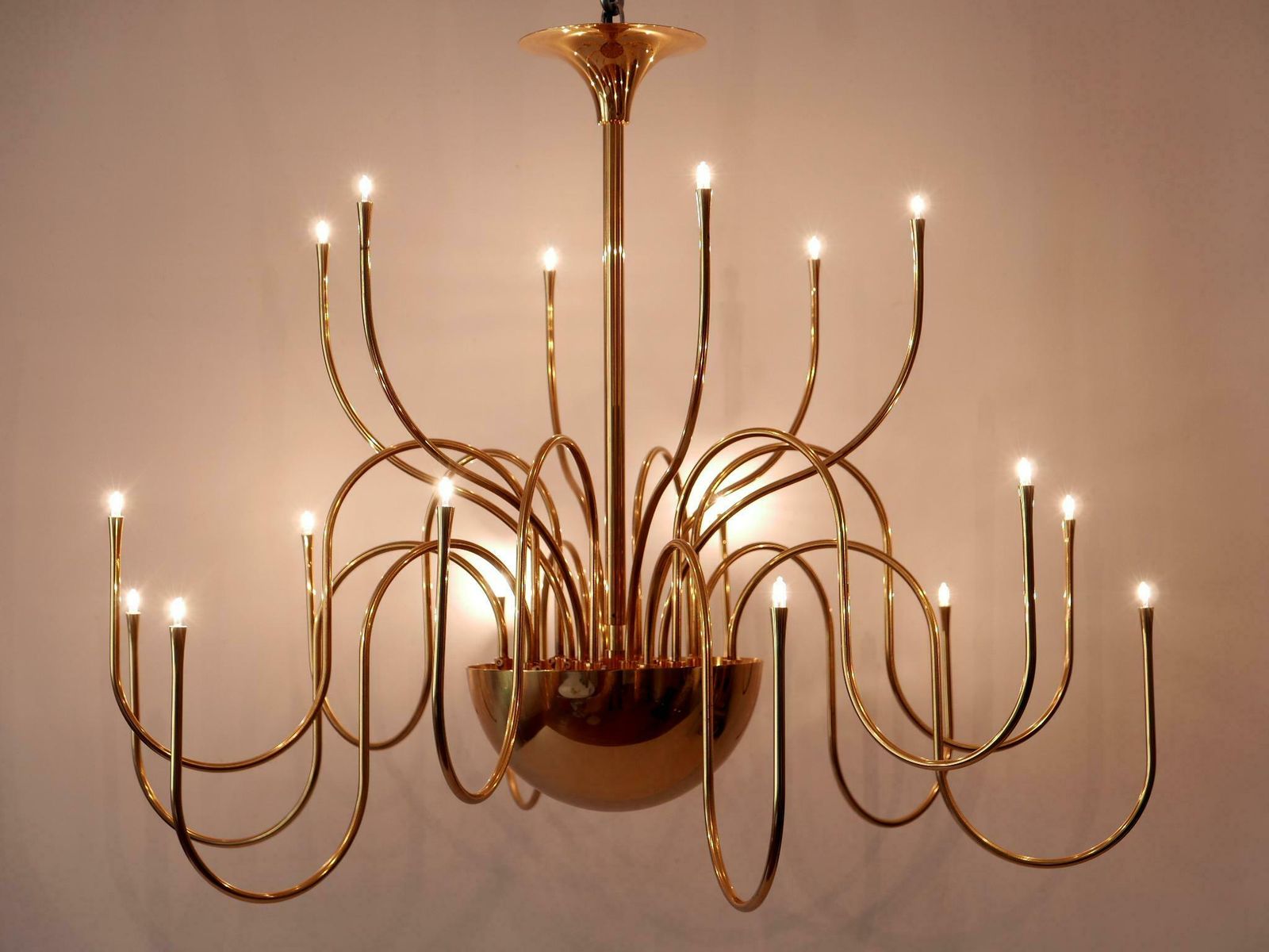 Elegant Brass Chandelier Or Pendant Lamp Mesa 18 By Florian Schulz Germany 1990s photo Lighting