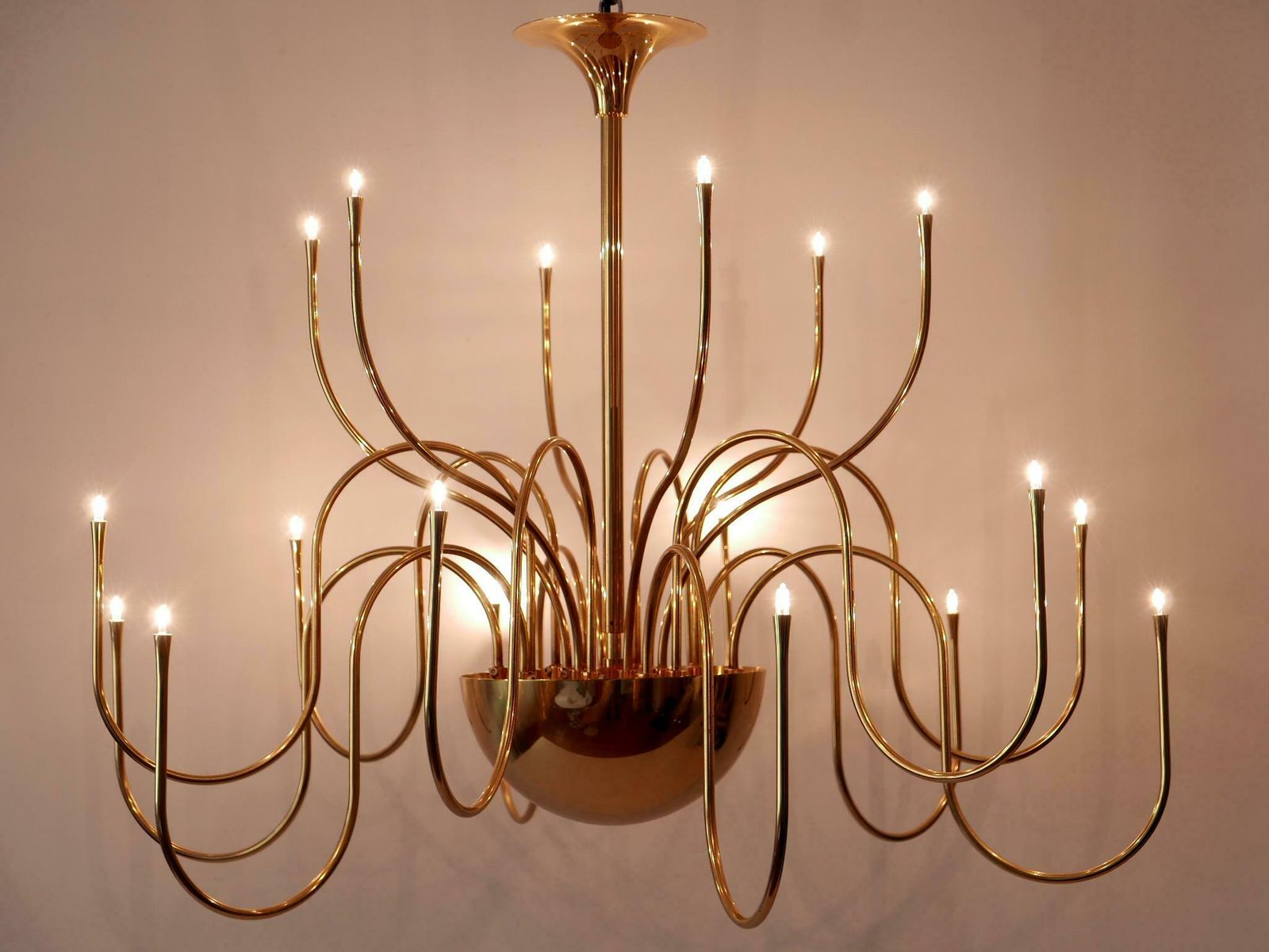 Elegant Brass Chandelier Or Pendant Lamp Mesa 18 By Florian Schulz Germany 1990s photo vinterior
