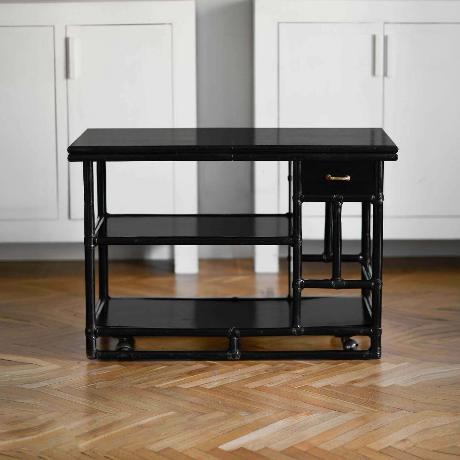 Mcguire" 1970s Dining Room Set In Black Lacquered Rattan photo 18900.0