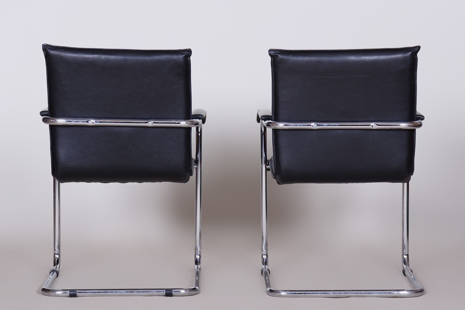 Pair Of Black Bauhaus Chairs, Artificial Leather, Chrome, Well Preserved Original Condition, 1970s, Germany photo for sale