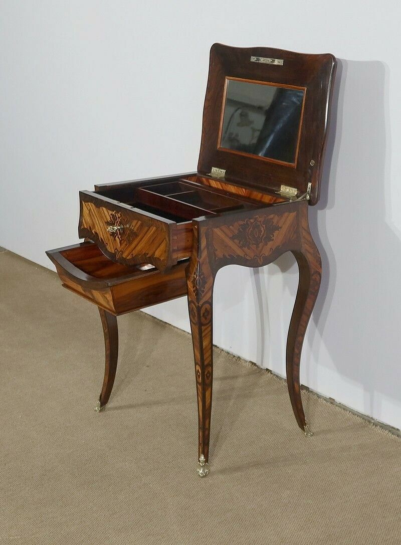 Exceptional Worker In Louis XV Marquetry, Napoleon III Period, 19th Century photo Furniture