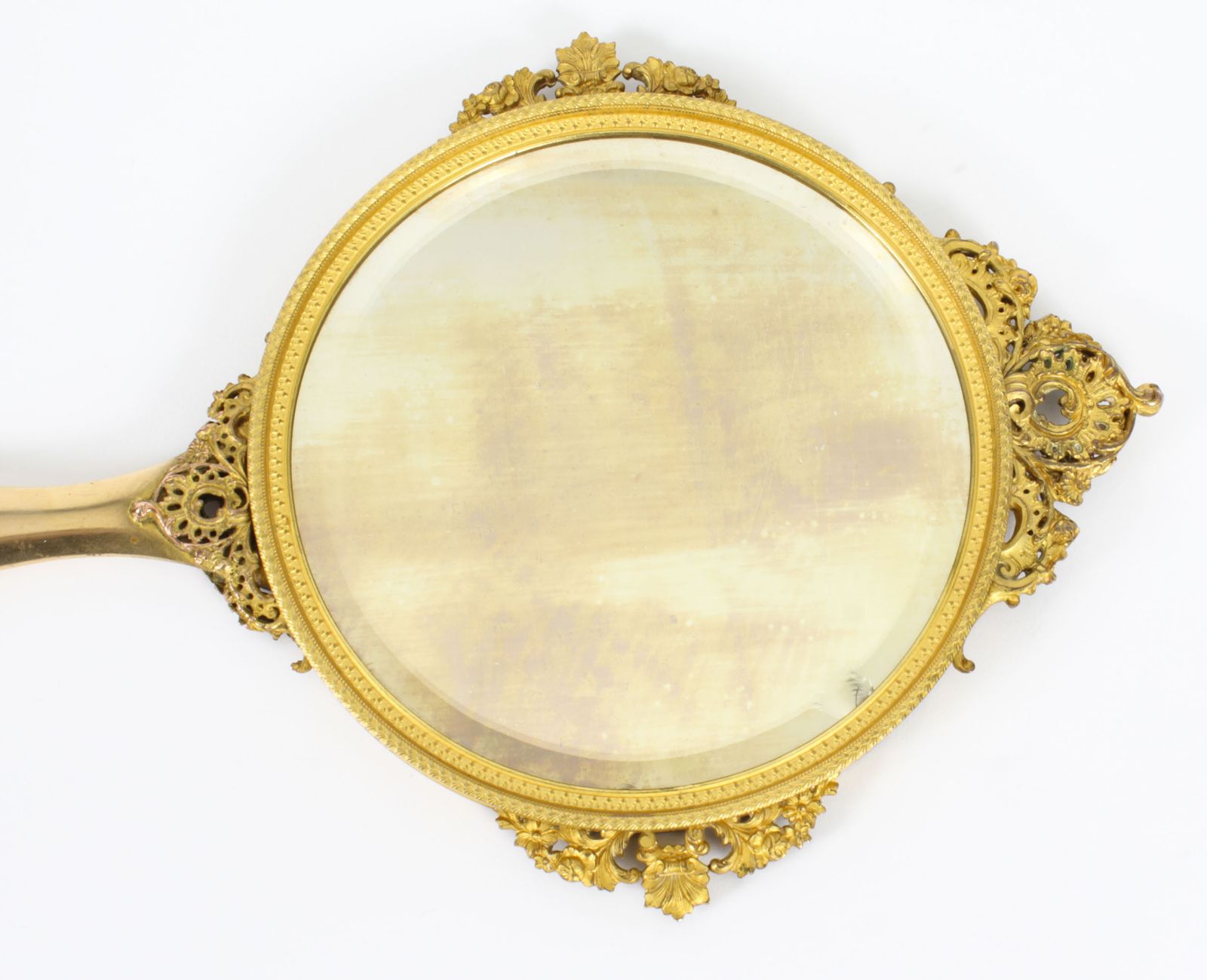 photo buy Antique French Limoges Ormolu Hand Mirror, Signed Joseph Meissonnier  19th C