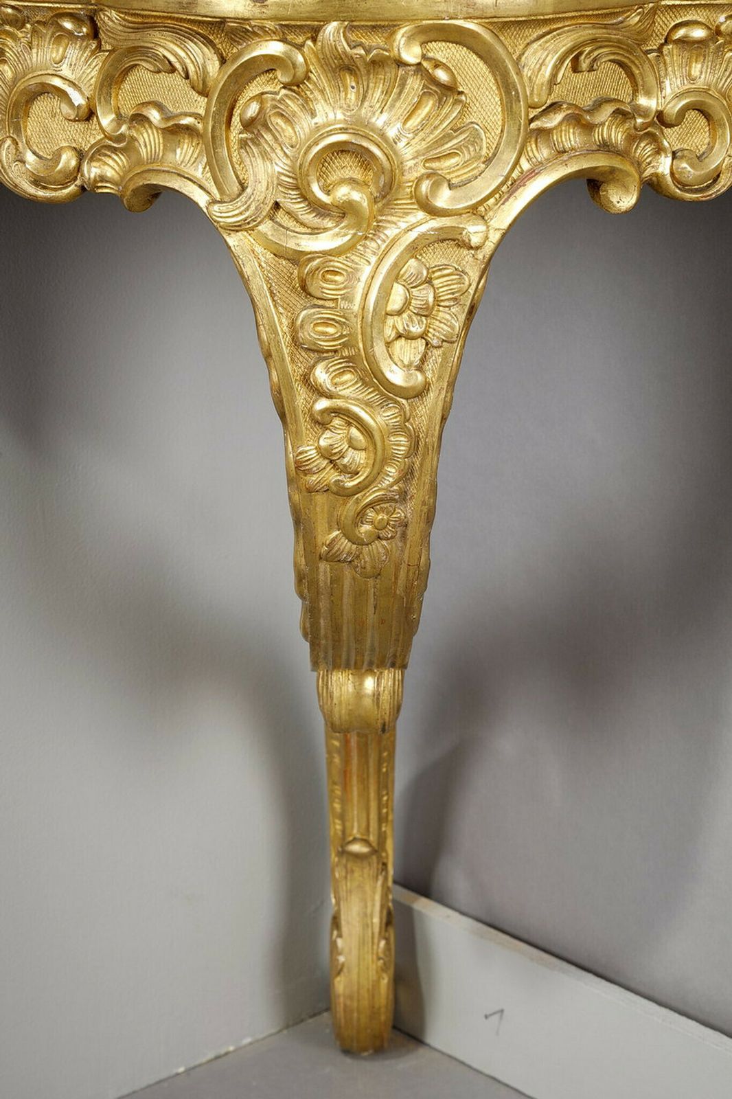 Louis XV Style Corner Console In Gilded Wood And Breche Marble Top, 19th Century photo vintage